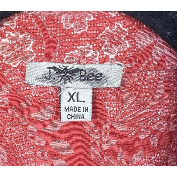 J Bee Womens Shirt Jacket Embroidered Long Sleeve Button Up Orange Salmon XL - Picture 6 of 8